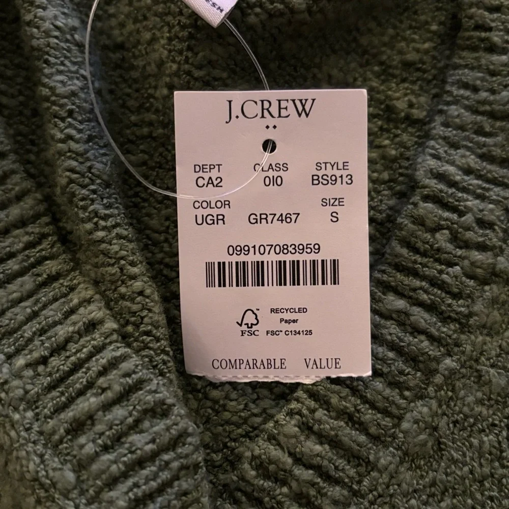 J. Crew Utility Green V-neck Slub Sweater